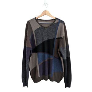 100% Cashmere V-Neckline Long Sleeve Pullover 90s Style Grandpa Sweater